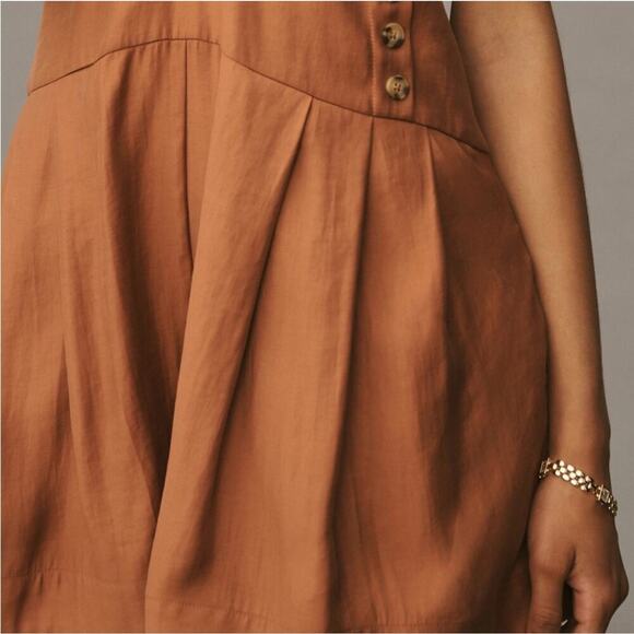 Anthropologie Sleeveless V-Neck Pinafore Romper Size Medium in Brown NEW - Picture 4 of 10